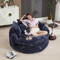 55 inch Oversized Round Chair Fluffy Chenille Boneless Sofa with Extra Deep Seat for Living Room Lounge (Blue)