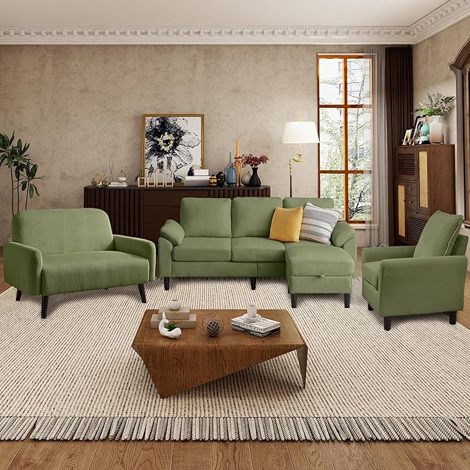 4 Pieces Corduroy Living Room Sets with Sofa Ottoman Loveseat and Chair