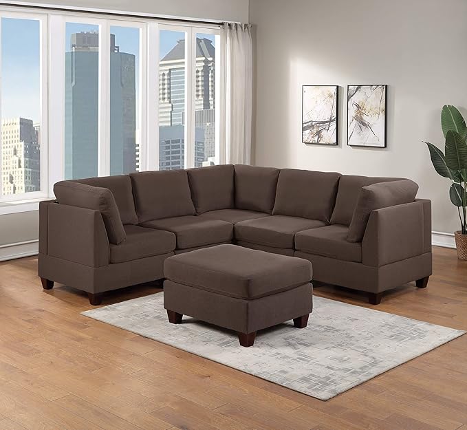 NewCosmos Living Room Furniture Armless Chair Black Coffee Linen Like Fabric 1pc Cushion Armless Chair Wooden Legs