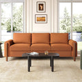 Merax 83.86 3-Seater Sofa Curved Armrest with Integrated Solid Wood Legs Teddy Velvet Fabric High Weight Capacity (250 lbs/seat) Durable Solid Wood Frame Orange