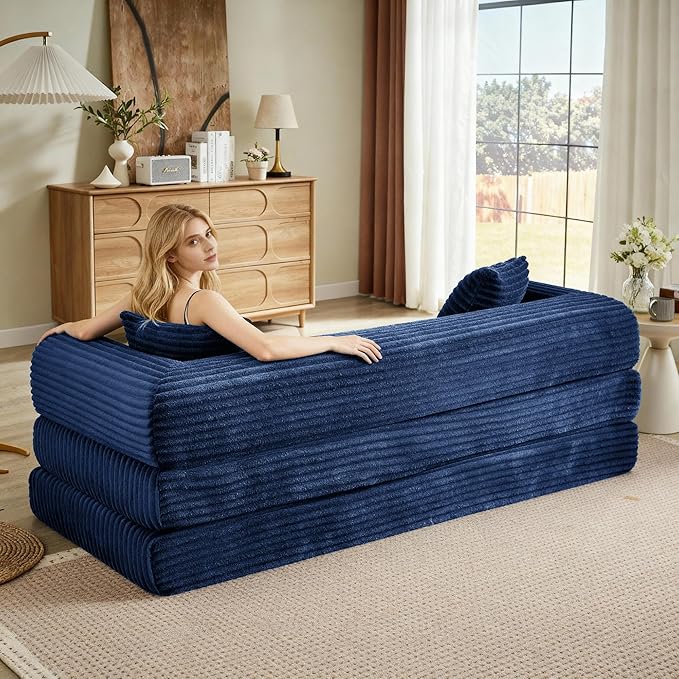 Boneless Couch Versatile Couches for Living Room No-Install Sofa Bed Corduroy Futon Soft Cloud Couch with Pillows for Bedroom Game Movie