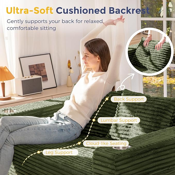 MAXYOYO Boneless Sofa Couch for Adults Upholstered Floor Sofa with Armrests Loveseat Couch with Cushion &amp Pillows Sofa in A Box Large Bean Bag Couch for Bedroom Living Room