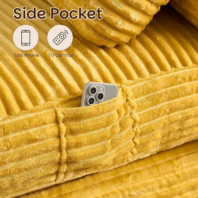 HOOOWOOO Folding Sofa BedConvertible Futon Sleeper Ottoman Pull Out Bed Single Couch 2 in 1 No AssemblyPortable 35.8 Boneless Corduroy Accent Chair Floor Chaise Lounge for Guest Room Studio(Yellow)