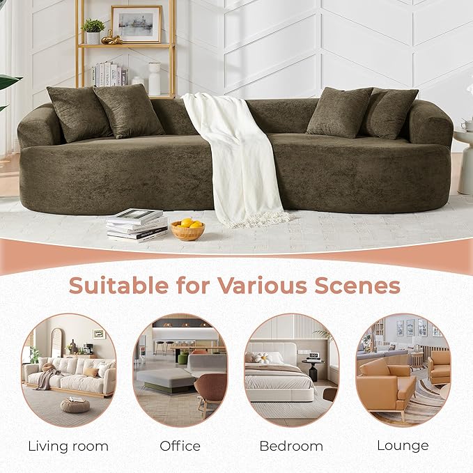 112'' Oversized Curved Modular Sectional Sofa Upholstered Chenille Boneless Couch Comfy Cloud Compression Sofa with Extra Deep &amp Wide Seat for Living Room Apartment Office Dark Brown