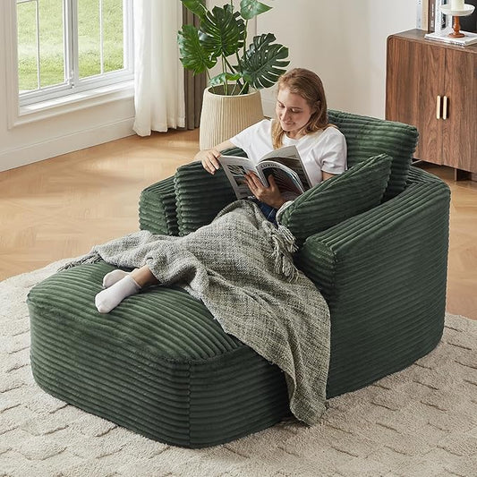 45.3W Boneless Chaise Lounge Sofa Chair Indoor Oversized Corduroy Reading Cloud Couch with Soft Pillows Comfy Single Seat Floor Sleeper Sofa Bed for Living Room Apartment Office Small Spaces