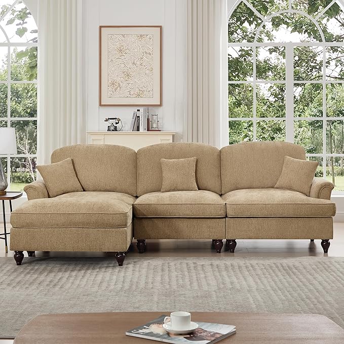 KEIKI 107 3Seat Modular Velvet Sofa Couch for Living Room Home Office Style Conscious Homeowners Cozy Warm Perfect for Entertaining Relaxation Classic Refined Premium Design Light