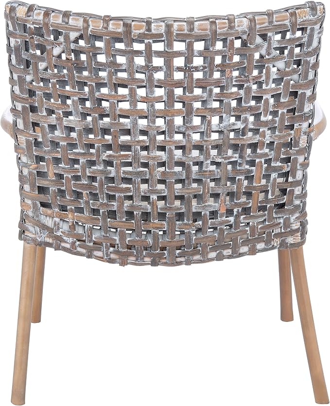 SAFAVIEH Home Collection Collette Grey Rattan Cushion Accent Chair White Washed/White