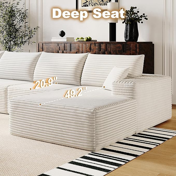 108’’Cloud Couch Sectional with L-Shape Chaise Modern Modular Sectional Sofa Boneless Couch with Deep Seat Modern Upholstered Couches for Living Room (White 108''W Right Facing Chaise)