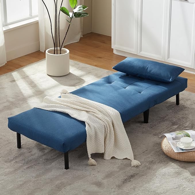Convertible Chair Bed with 7-in-1 Linen Fabric Couch Bed Ideal for Compact Living Rooms Apartments Guest Rooms or Offices Navy Blue