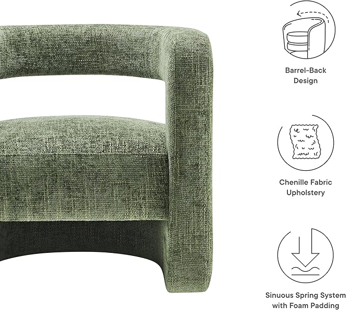 Modway Jaylin Chenille Accent Chair in Basil - Upholstered Comfy Club Chair - Modern Soft Barrel Chair - Round Leisure Accent Chair with Curved Back for Living Room Bedroom Home Office