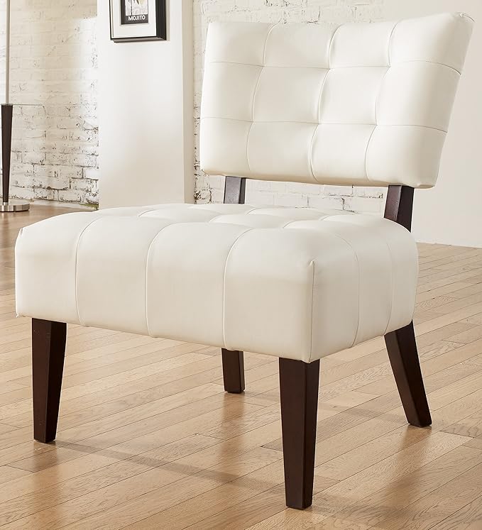 Roundhill Furniture Movile Blended Leather Tufted Accent Chair with Oversized Seating Ivory