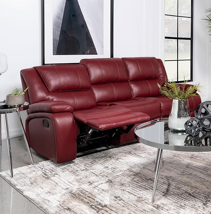 Coaster Home Furnishings - Camila - Fabric - Upholstered Motion Reclining Sofa with Wall-Hugger Design Padded Armrests and Plump Cushions - Living Room - 30-Inch - Red - 610241