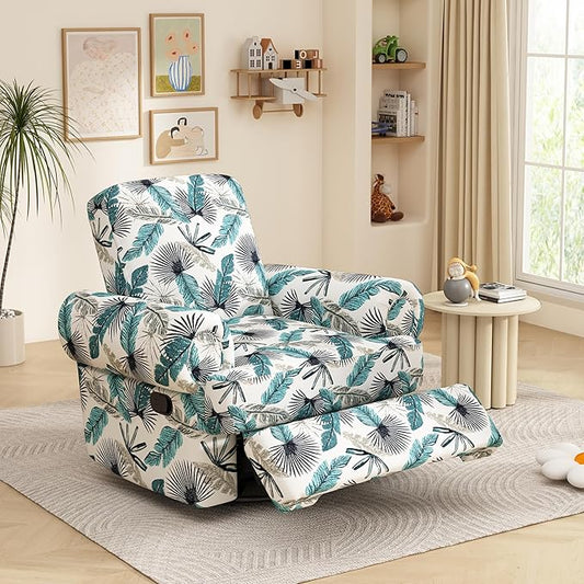 Merax Manual Recliner Sofa Swivel Recliner Rocker Chair with Adjustable Backrest for Living Room Bedroom or Nursery Green&ampBrown