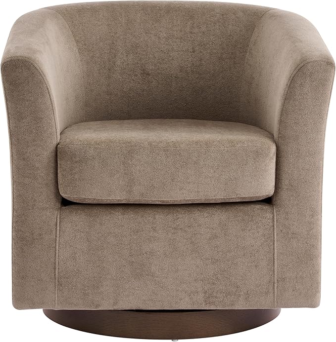 Christopher Knight Home Coles 360° Velvet Swivel Accent Chair Living Room Barrel Swivel Chair with Iron Frame Wooden Velvet Club Chair with Rotation No Assembly Required Light Brown+Walnut
