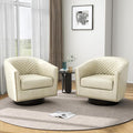Pia Ricco Faux Leather Swivel Barrel Accent Chairs Set of 2 360° Swivel Round Single Sofa Chair Comfy Upholstered Club Armchair with Nailhead Trim for Living Room/Reading Room/Bedroom Beige