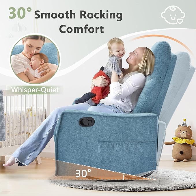 cinkehome Swivel Rocker Recliner Chair with Heated Massage Rocking Reclining Chairs for Nursery Small Spaces High Back Side Pocket