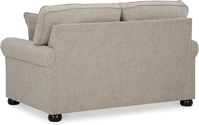 Signature Design by Ashley Gaelon Transitional Loveseat with Nailheads and 2 Accent Pillows Beige