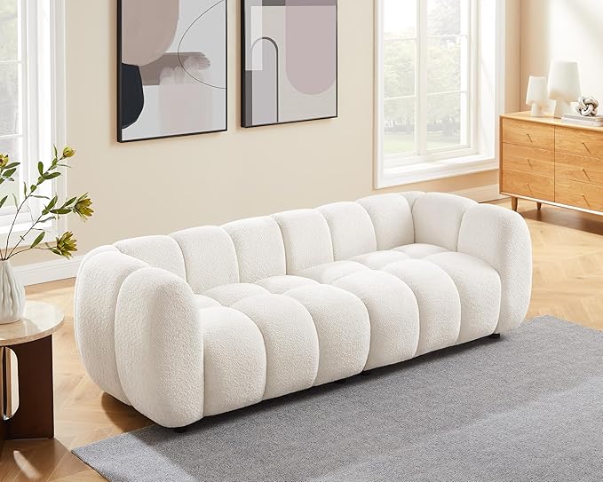 VANOMi 88 Oversized Boucle Sofa Modern Upholstered Tufted Cloud Couch Deep Seat Boucle SofaCozy Modern 3 Seater Couch for Living Room Bedroom Apartment