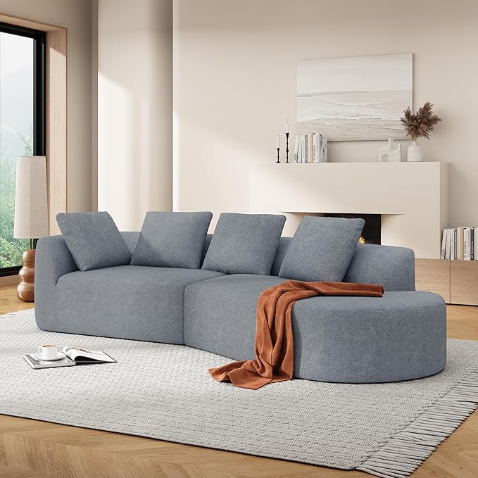 GDFStudio 116 Modern Curved Sectional Sofa with Chaise LoungePearl Upholstered Fully Compressed Sponge Couch2 Pcs SetRight Hand FacingFully Assembled Lounge Seating for Living RoomLight Gray