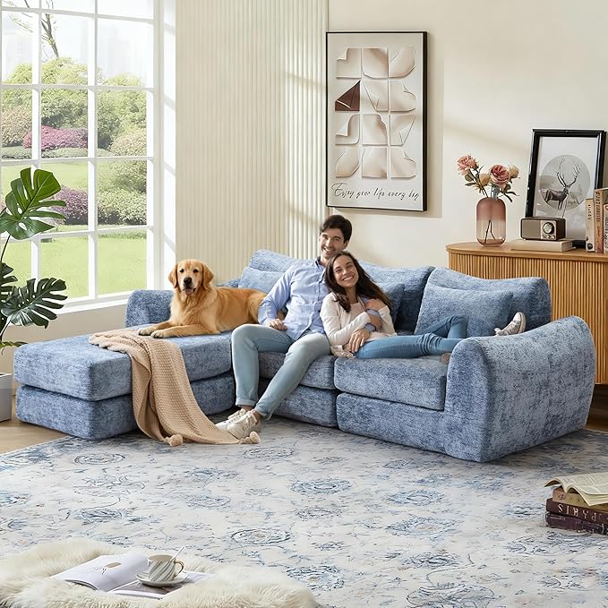 104.72 Multiple Modular Cloud Sofa Bed Sectional Boneless Couch with Chaise for Living Room/Bedroom Shennel Sofa No Assembly 8 Modules Combined Blue