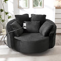 360° Swivel Accent Chair with 5 Throw Pillows Adjustable Phone Holder Corduroy Fabric Round Sofa Chair Barrel Chair with Semi-Wraparound Design for Living Room Office and Hotel (Black1)