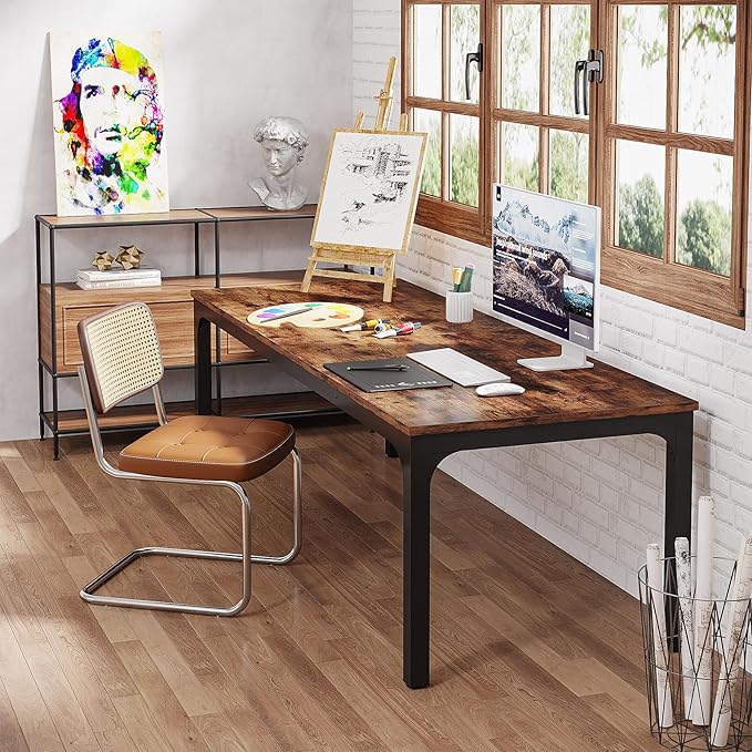 Tribesigns 2-Person Home Office Desk 78.7 Extra Long Computer Desk Double Workstation for Home Office Work Desk for Two People (Rustic Brown)