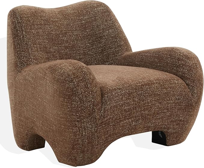 SAFAVIEH Couture Collection – Randal Dark Brown Chenille Accent Chair Fully Assembled Upholstered Lounge Seating with Curved Arms (SFV4878D)