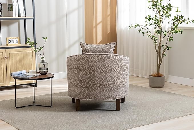 Accent Chair with Ottoman Mid Century Modern Barrel Chair Upholstered Club Tub Round Arms Chair for Living Room