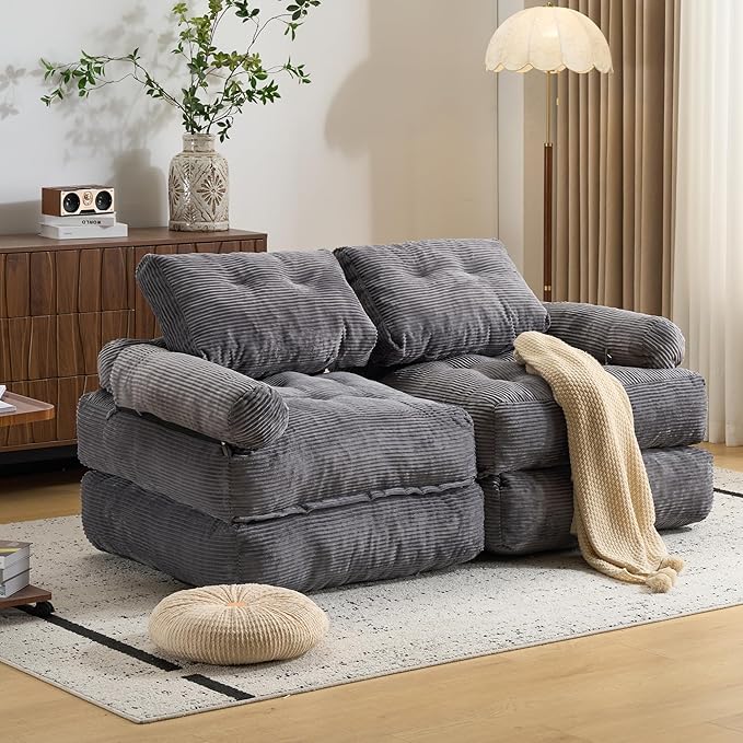 Folding Sofa Bed with ArmrestConvertible Sleeper Chair for Adults Folding Sofa Bed Foam Filling Couch with PillowSleeper Chairs Single Size Floor MattressGrey