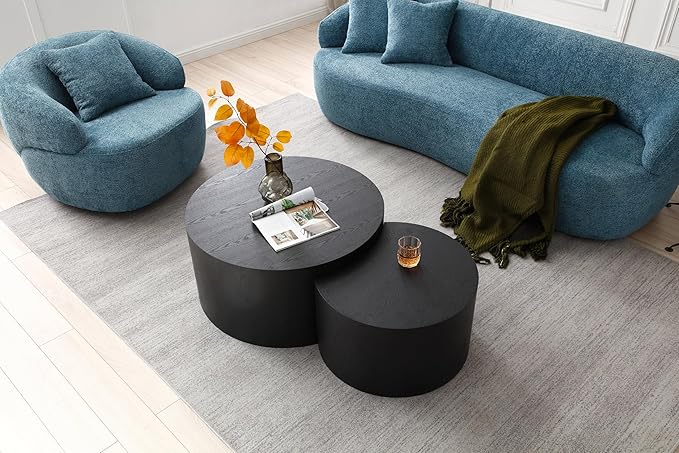 KEIKI 35 Round Oversized Boucle Single Sofa Chair with Ergonomic Design Upholstered Modern Style 1-Seater Corner Swivel Barrel Chair Easy Assembly for Office Apartment Living Room Blue