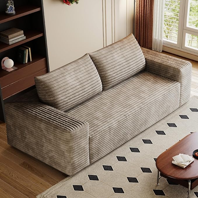 Cloud Loveseat Sofa Corduroy Boneless Couch with High Density Memory Foam Comfy Small Foam Couch in a Box No Assembly Modern Floor Compressed Sofa for Living RoomBedroomSmall Space(70.9WCamel)