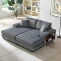 79.5 Oversized Double Chaise Lounge Chair Indoor Modern Upholstered Sleeper Sofa Bed with 2 Storage Armrests &amp Throw Pillows Comfy Fluffy Corduroy Couch for Living Room (Grey 79.5 Double Chai