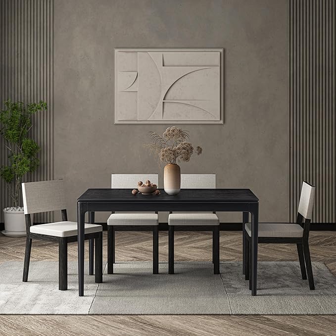 NTC Mingle 55 Inch Modern Design Rectangular Dinner Table for Dining Room Living Room Furniture Effortless Assembly Burnt Black