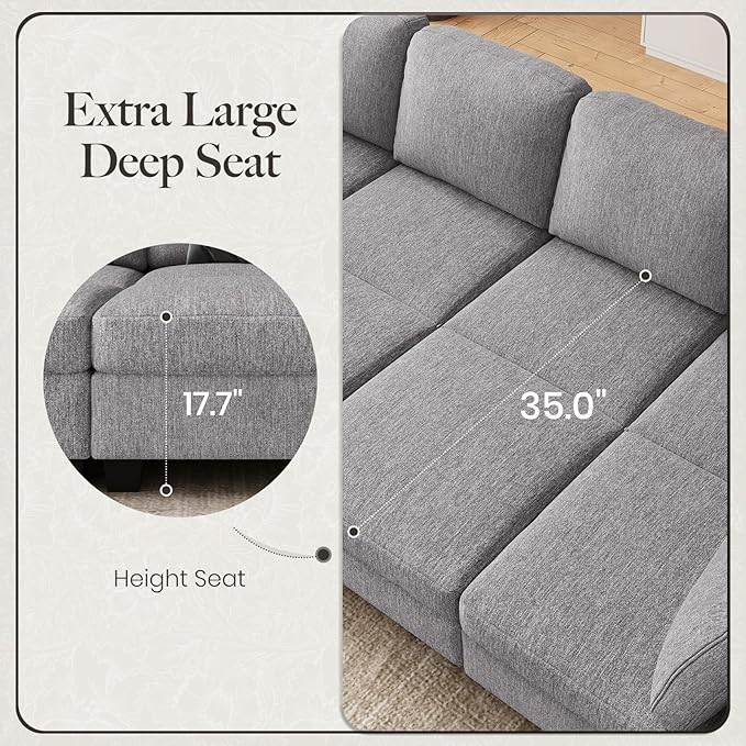 Belffin 111 Cloud Sectional Sleeper Sofa with Deep Seat Modular Sectional Sofa Bed Couches for Living Room. Light Grey Couch