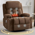 Massage Recliner Chair with Vibration Massage and Lumbar Heating for Living Room Swivel Rocker Recliners Single Sofa with Side Pocket &amp 2 Cup Holders Soft Comfort Ergonomic Design (Brown)