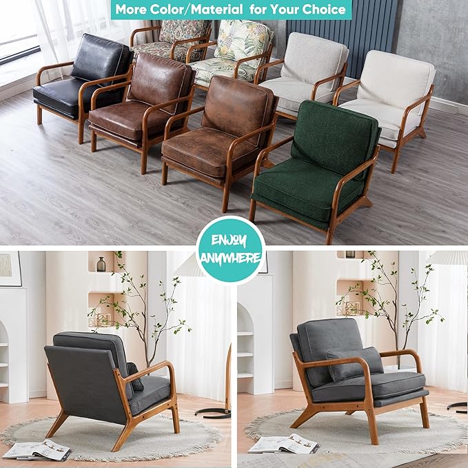 JOYBASE Lounge Accent Chair Mid Century Modern Chair Arm Chair Wood Frame Armchair for Living Room Bedroom (Dark Grey Bronzing Cloth)