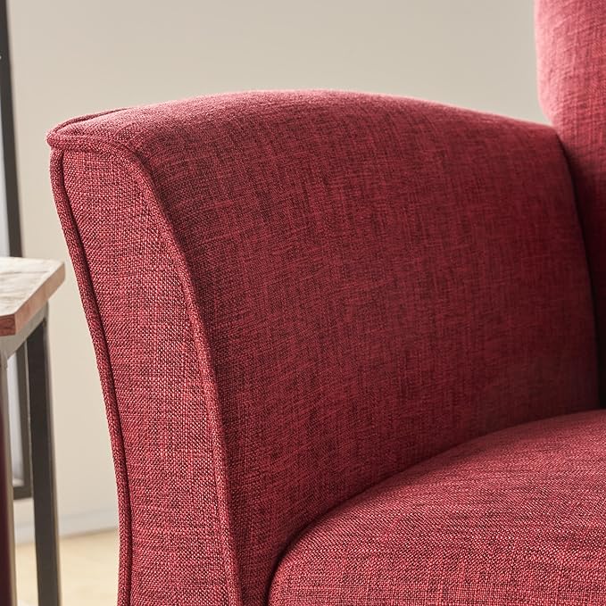 Merax Red Accent Chair Fabric Armchair Mid Century Modern Chair Set of 1 Cozy Single Seat Sofa Upholstered Reading Chair for Bedroom Living Room