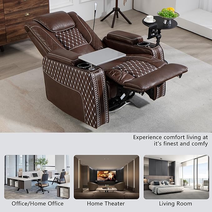 Power Zero Gravity Recliner Chair for Adults Breathable Leather Electric Recliners Adjustable Home Theater Seating with Smart Cup Holders USB Ports Hidden Arm Storage Tray Table