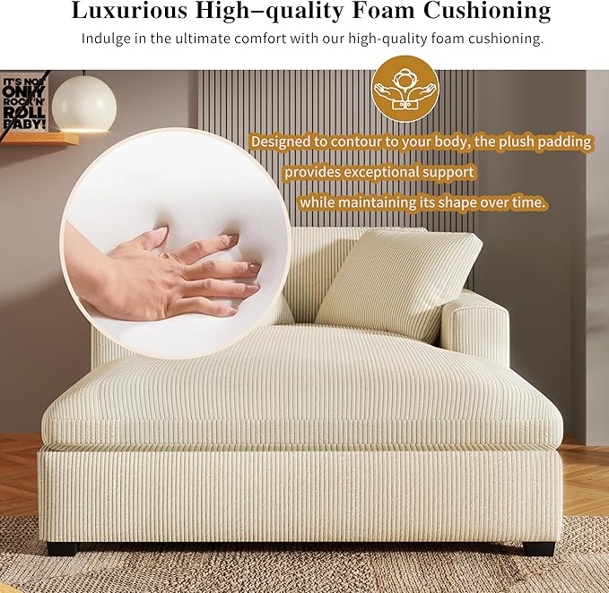 43.3 W Oversized Chaise Lounge Chair Modern Comfy Sofa Deep Seat Couch Durable Frame with Solid Wood Legs Comfy Reclining Sleeper Chair for Living RoomOffice (Beige233)
