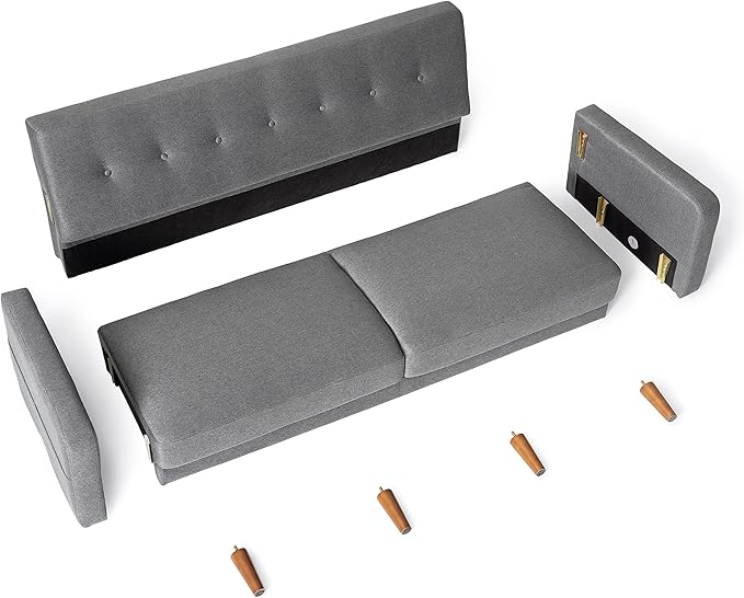 Mellow Adair Mid-Century Modern Sofa Couch with Armrest Pockets Tufted Linen Fabric Dark Heather Grey