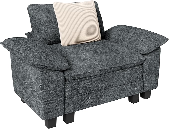 53.5 Cloud Modular Sectional Single Sofa Deep Seat Armchair with Plush Chenille &amp Removable Arms for Living Room Cyan