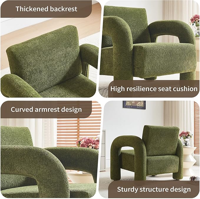 33.5 Modern Accent Chair Velvet Single Sofa for Living RoomComfy Arm Chair Leisure Armchair Single Sofa Chair with Curved Arm for Living Room ApartmentBedroomGreen