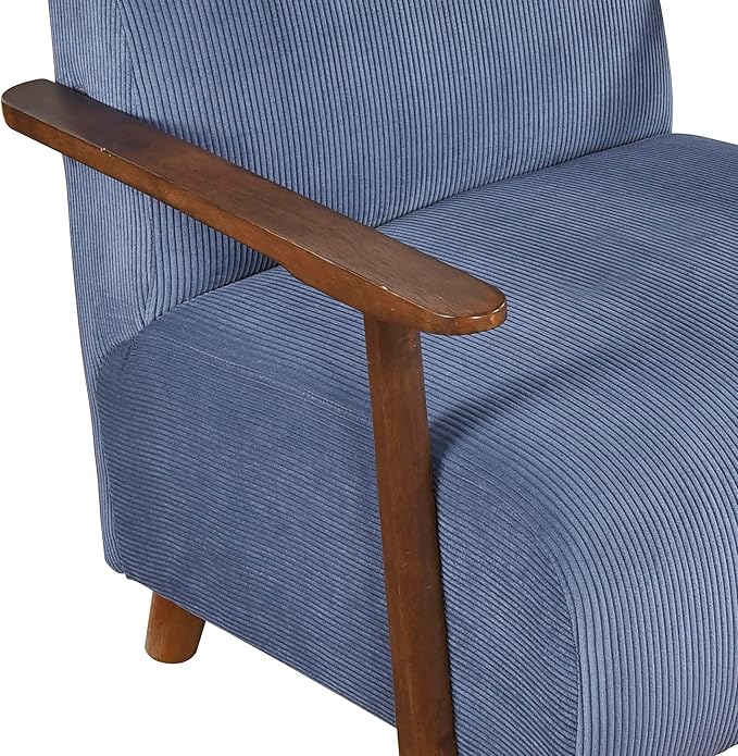 Lexicon Modern Accent Chair with Solid Wood Frame in Brown Finish Corduroy Fabric Upholstered Living Room Lounge Arm Chair Thick and Comfy Innerspring Seat Cushion Blue