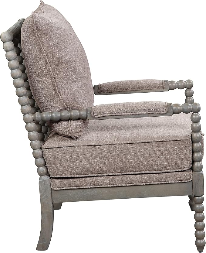 OSP Home Furnishings Abbott Spindle Accent Chair with Padded Spring Seat and Brushed Grey Base Dolphin Beige Fabric