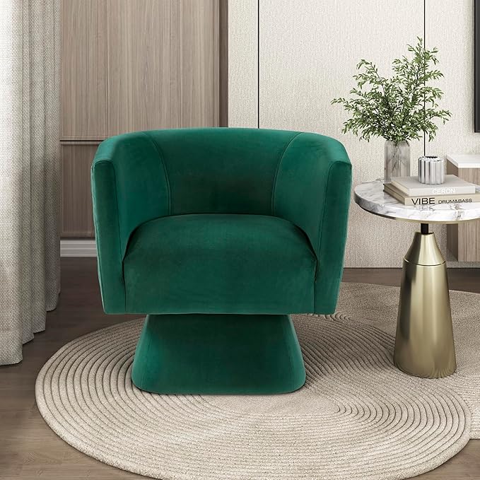 Lexicon 360 Degree Swivel Accent Chair Modern Comfy Velvet Barrel Chair Diamond Stitched Details Plush Foam Cushions Metal Swivel Base for Living Room/Bedroom/Apartment/Office Green
