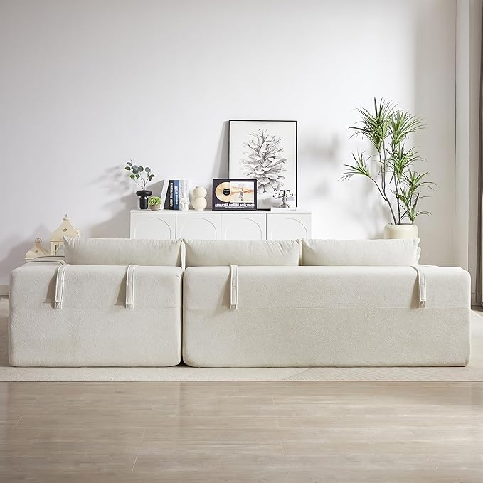 108 Modular Sofa Couch Convertible Sectional Sofa for Living Room Bedroom Modern Chenille Upholstered Sectional Sofa Couch Set L-Shaped Couches with 6 Pillows for Home Office Beige(Right Chaise)