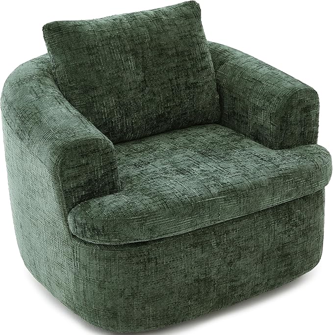 360° Swivel Barrel Accent Chair 36.6 Swivel Round Sofa Chair with Dual-Layer Cushion Design Modern Upholstered Single Sofa for Living Room Bedroom Office and Hotel (Green 121)