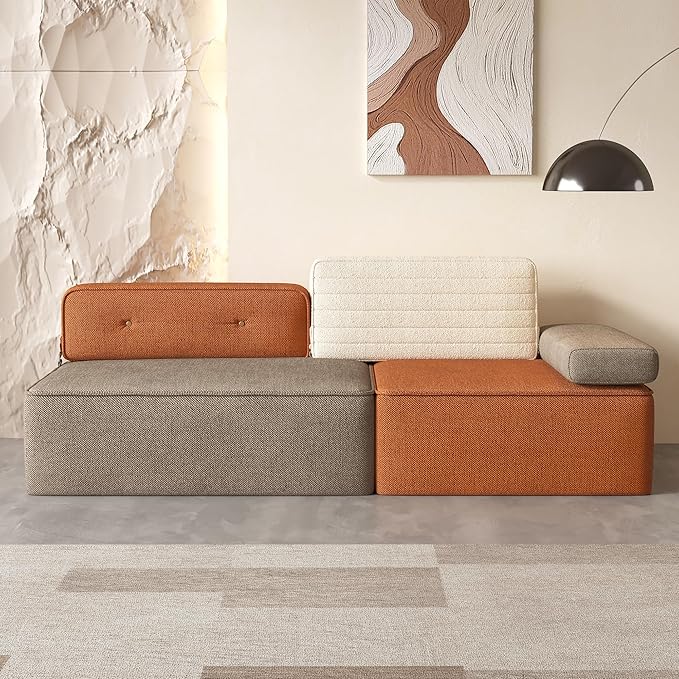 Mid-Century Modern Modular Sectional Sofa 79.9 Width Multi Color Fabric Upholstered Couch Versatile Living Room &amp Bedroom Furniture with Modular Design for Cozy Seating