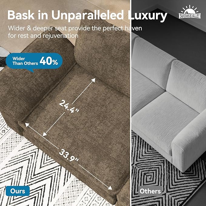 U Shaped Modular Cloud Couch 123.6'' Comfy Chenille Sectional Sofa with Wider Armrest and Ottoman Upholstered 5-Seat Modern Deep Seat for Bedroom Living Room Taupe