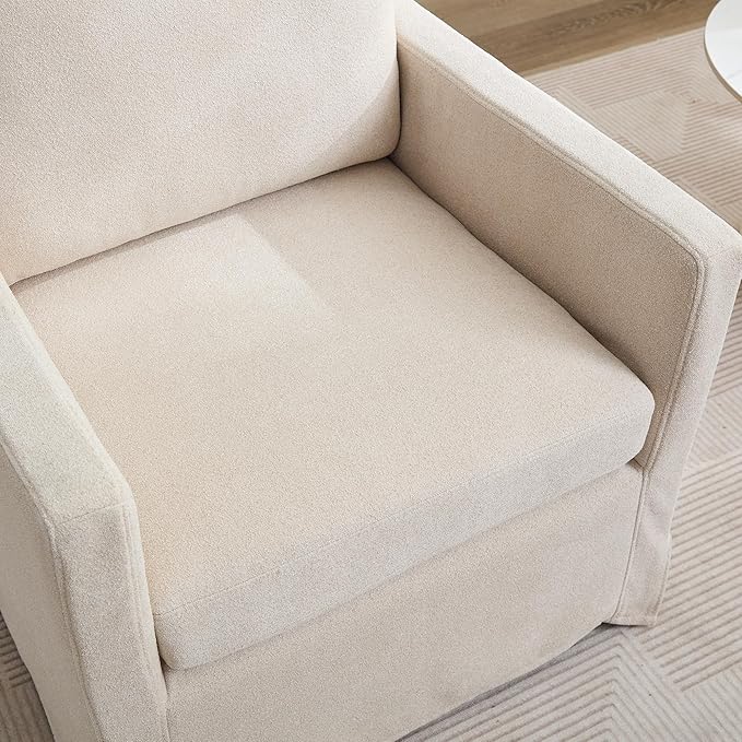 Modern Swivel Accent Chair Beige Chenille 360-Degree Rotation with Removable Cushion Skirted Design 34.8x29.9x33.1 Inch for Living Room Office